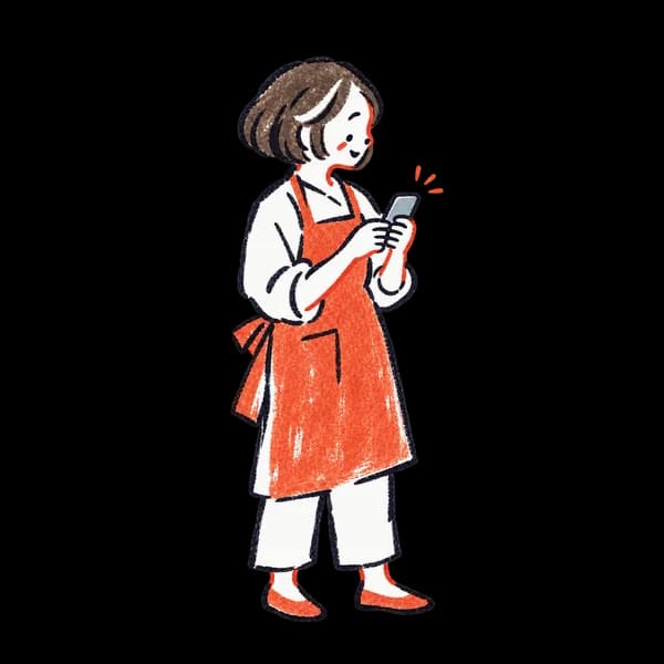 スマホでメッセージを送る店主のイラスト