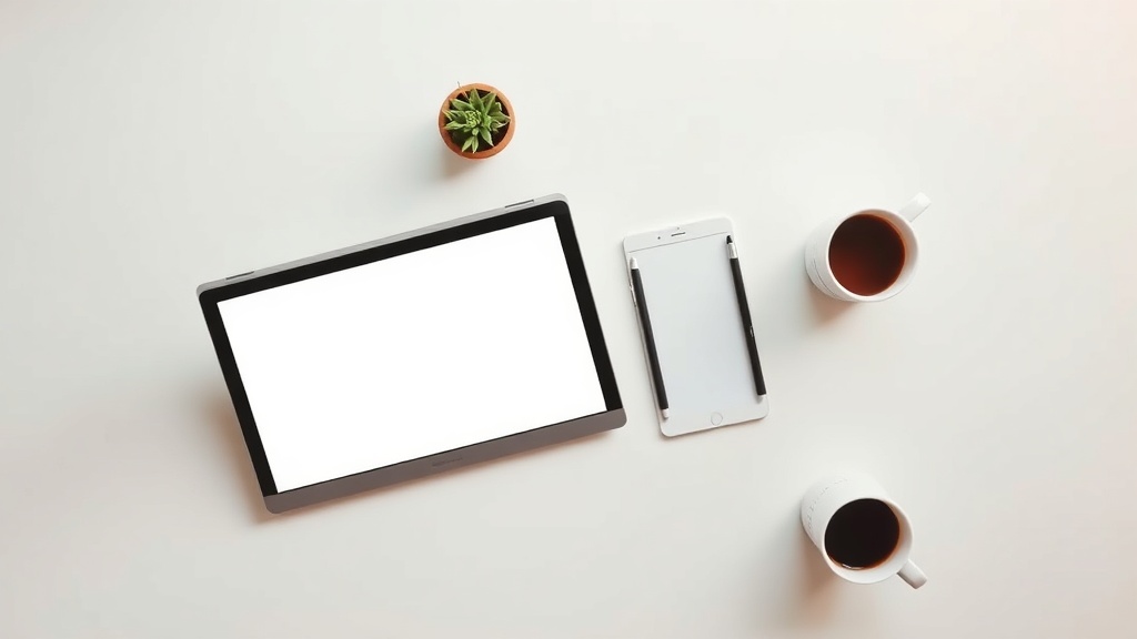 CanvaでInstagram投稿画像を作成する手順を示すクリーンなデスク環境の俯瞰写真