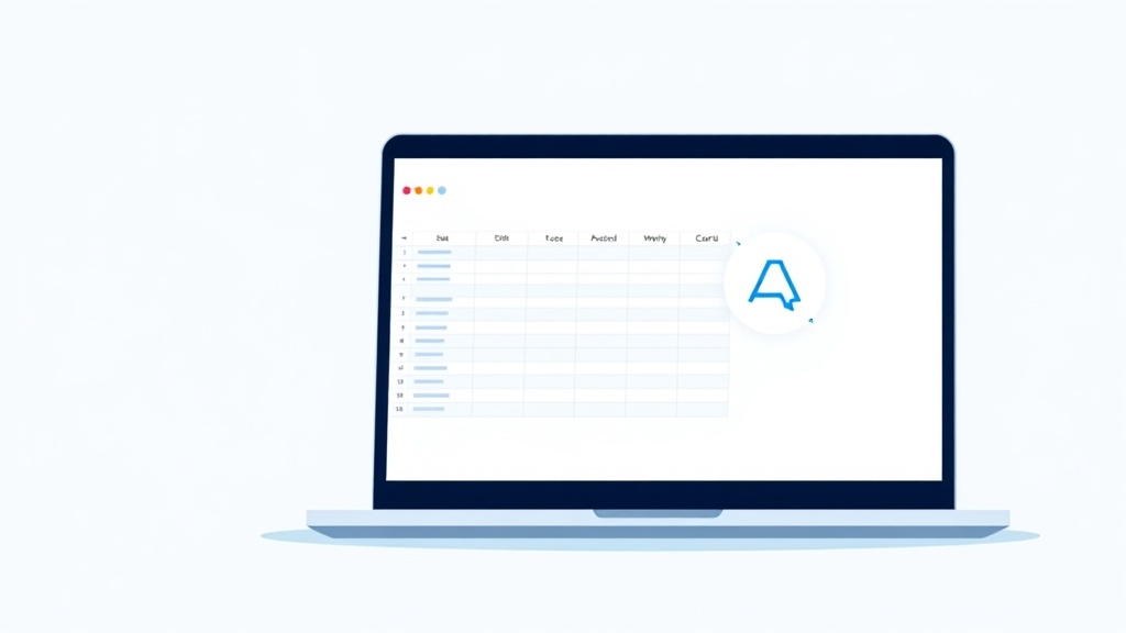 ChatGPTとExcelの連携による中小企業の業務自動化を表現したノートパソコンとスプレッドシートのイラスト