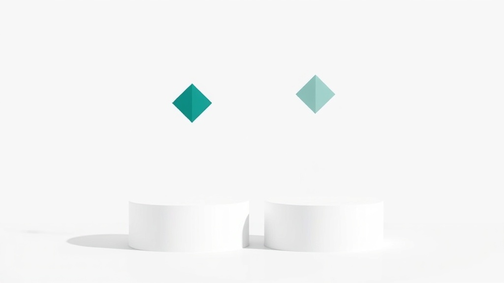 料金プラン比較を表現した2つの表彰台と幾何学的なダイヤモンド形状のミニマルなイラスト