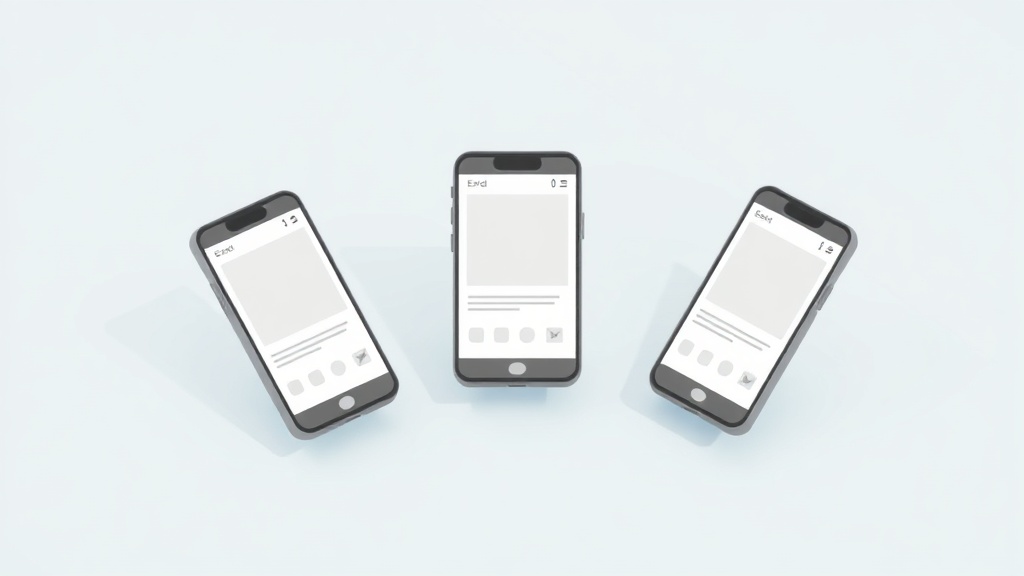 Googleビジネスプロフィールの投稿機能を表示する3台のスマートフォン画面のイラスト