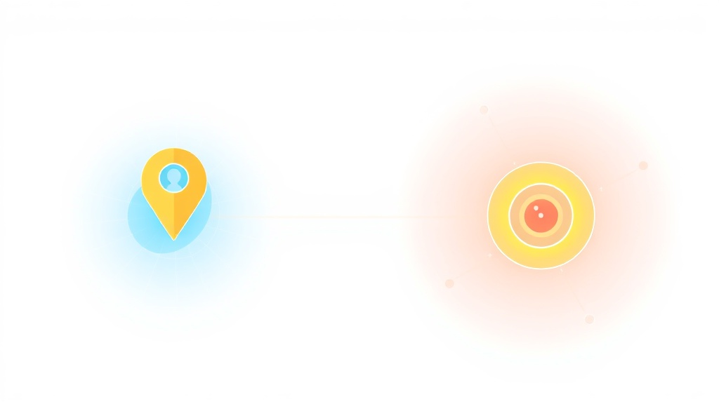 InstagramとGoogleビジネスプロフィール連携を表現した位置情報ピンとターゲットアイコンのイラスト