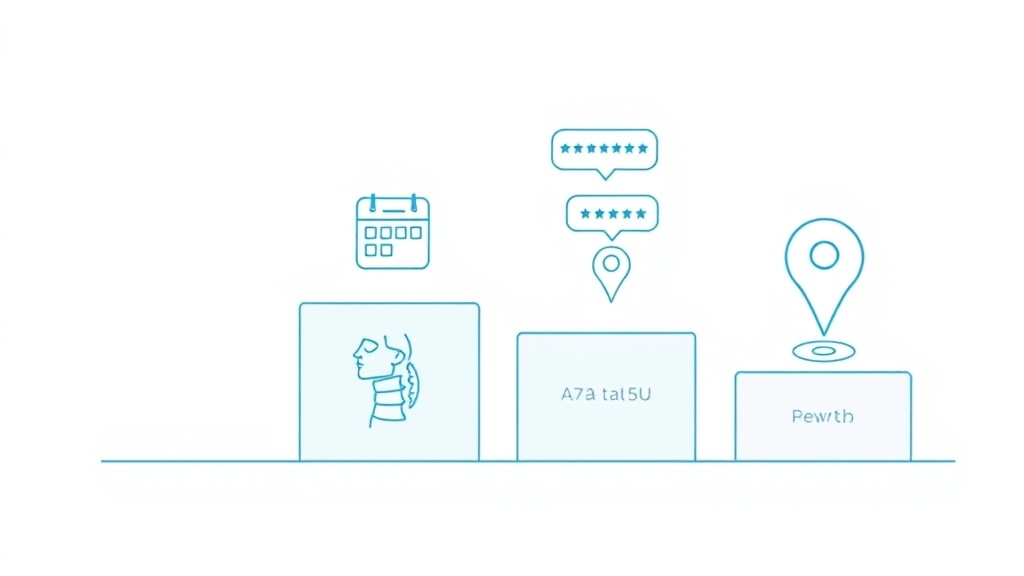 整骨院Web集客の4つの優先施策を示すステップアップ図解:施術、予約、口コミ、地域検索の順番