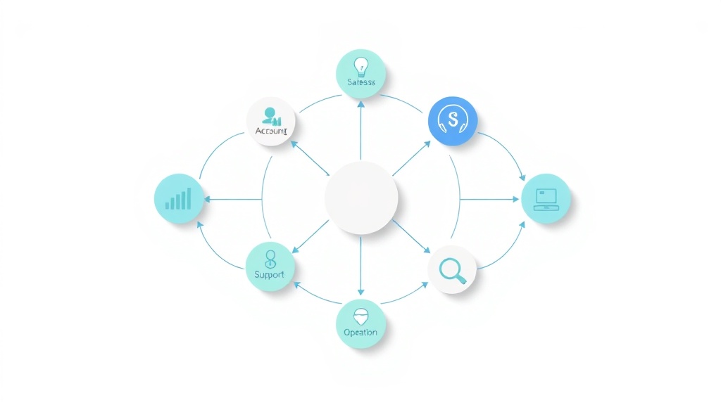 AI導入による業務効率化の全体像を示す円形ワークフロー図