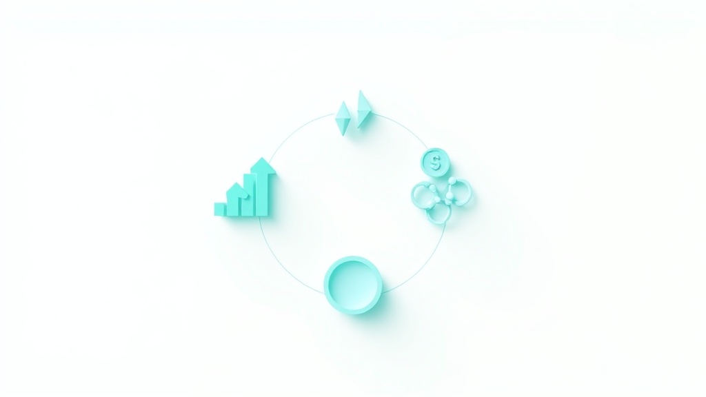 中小企業のAI導入メリットを表現する4つのアイコン(成長・効率化・コスト削減・洞察)の円形配置図