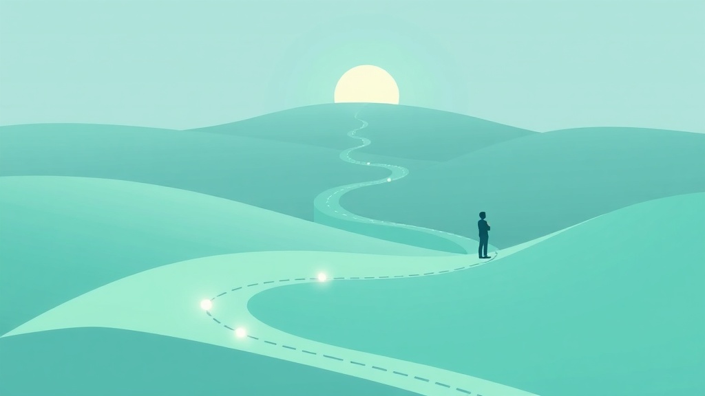 2026年に向けた中小企業のAI導入ロードマップを表現した道筋のイラスト